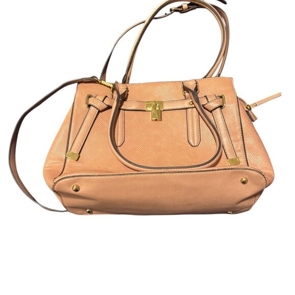 Adrienne Vittadini Tan Front-Lock Leather Shoulder Bag / Crossbody – Large - Picture 2 of 7